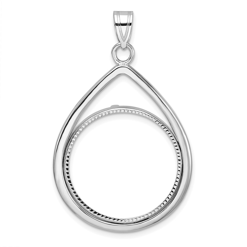 C8191WD_22.0.jpg Wideband Distinguished Coin Jewelry 14k White Gold Polished and Diamond-cut Teardrop 22.0mm Prong Coin Bezel Pendant - Image 1