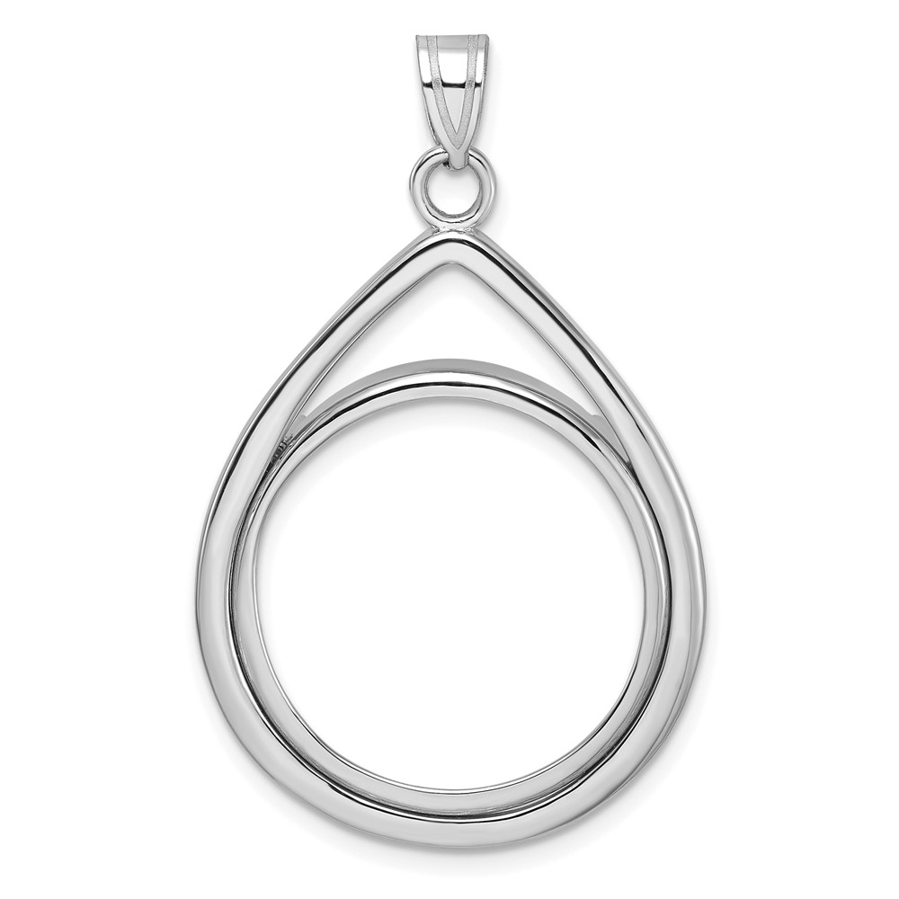 C8191W_22.0.jpg Wideband Distinguished Coin Jewelry 14k White Gold Polished Lightweight Teardrop 22.0mm Prong Coin Bezel Pendant - Image 1