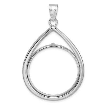 Wideband Distinguished Coin Jewelry 14k White Gold Polished Lightweight Teardrop 27.0mm Prong Coin Bezel Pendant