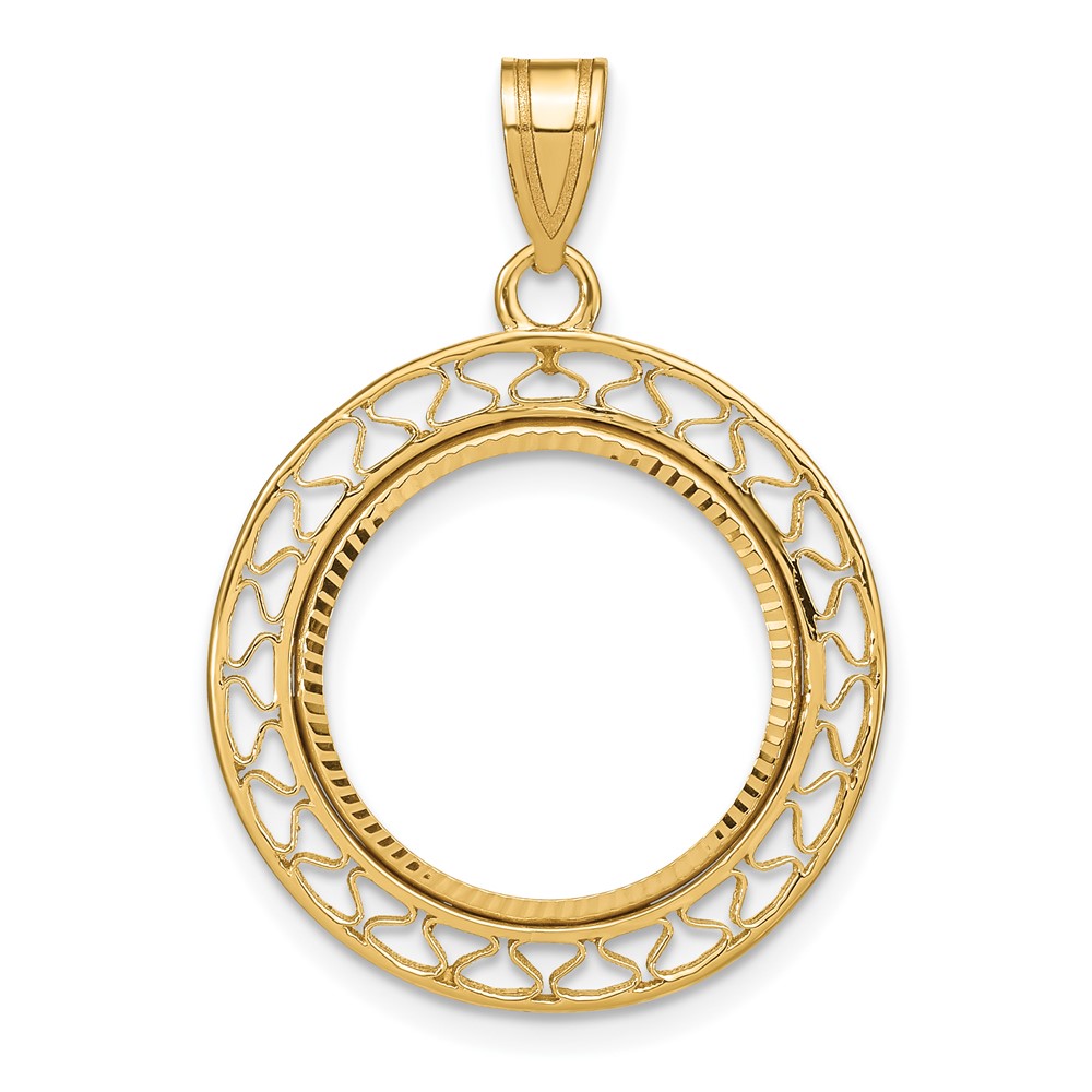 C8193D_16.5.jpg Wideband Distinguished Coin Jewelry 14k Polished and Diamond-cut Fancy Wire 16.5mm Prong Coin Bezel Pendant - Image 1