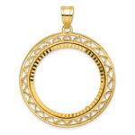 Wideband Distinguished Coin Jewelry 14k Polished and Diamond-cut Fancy Wire 27.0mm Prong Coin Bezel Pendant