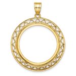 Wideband Distinguished Coin Jewelry 14k Polished and Diamond-cut Fancy Wire 27.0mm Prong Coin Bezel Pendant - Image 3