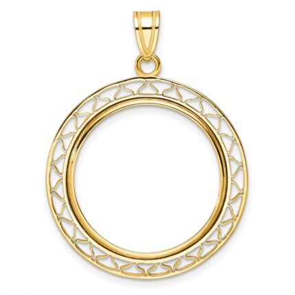 Wideband Distinguished Coin Jewelry 14k Polished Fancy Wire 22.0mm Prong Coin Bezel Pendant