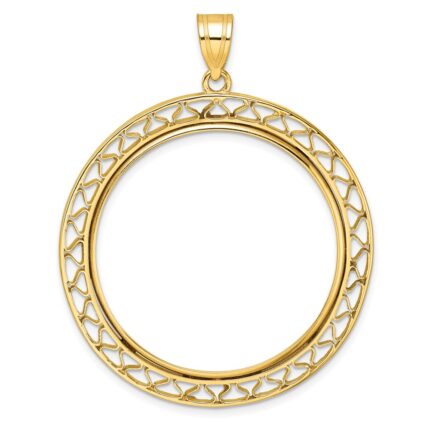 Wideband Distinguished Coin Jewelry 14k Polished Fancy Wire 32.7mm Prong Coin Bezel Pendant