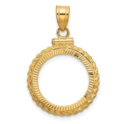 Wideband Distinguished Coin Jewelry 14k Polished and Diamond-cut Casted Rope 16.5mm x 1.35mm Screw Top Coin Bezel Pendant