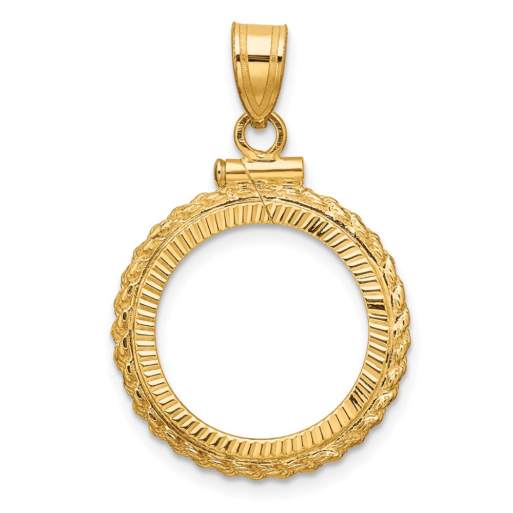 C8195D_16.5.jpg Wideband Distinguished Coin Jewelry 14k Polished and Diamond-cut Casted Rope 16.5mm x 1.35mm Screw Top Coin Bezel Pendant - Image 1