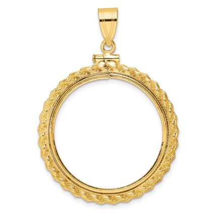 Wideband Distinguished Coin Jewelry 14k Polished Casted Rope 27.0mm x 2.35mm Screw Top Coin Bezel Pendant