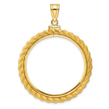 Wideband Distinguished Coin Jewelry 14k Polished Casted Rope 32.0mm x 2.85mm Screw Top Coin Bezel Pendant