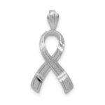 14k White Gold Diamond-cut Awareness Ribbon Pendant