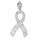 14k White Gold Diamond-cut Awareness Ribbon Pendant - Image 3