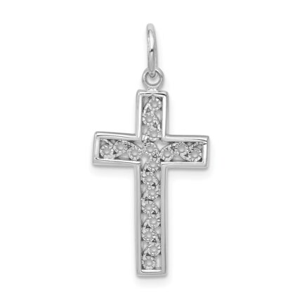 14k White Gold Filigree Cross Charm