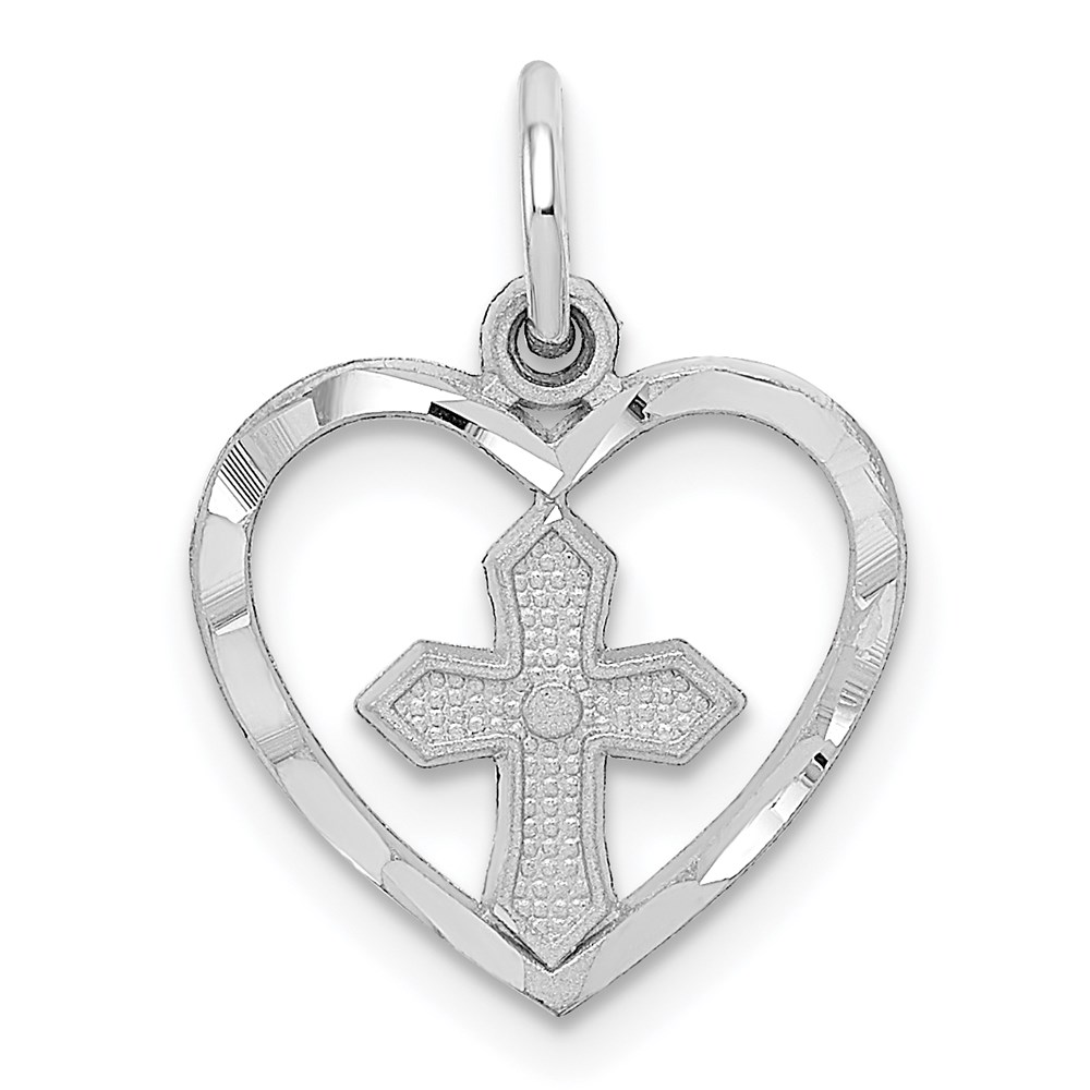 CH133.jpg 14k White Gold Cut-out Cross in Heart Charm - Image 1
