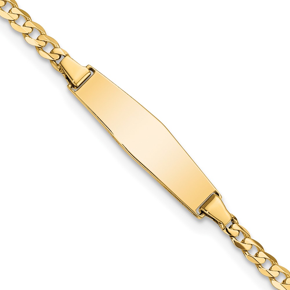 CUR070IDC-6-1.jpg 14k Polished Solid Chain/Solid Plate Curb Link Soft Diamond Shape 19.5x5.5mm Plate 8 inch ID Bracelet - Image 1