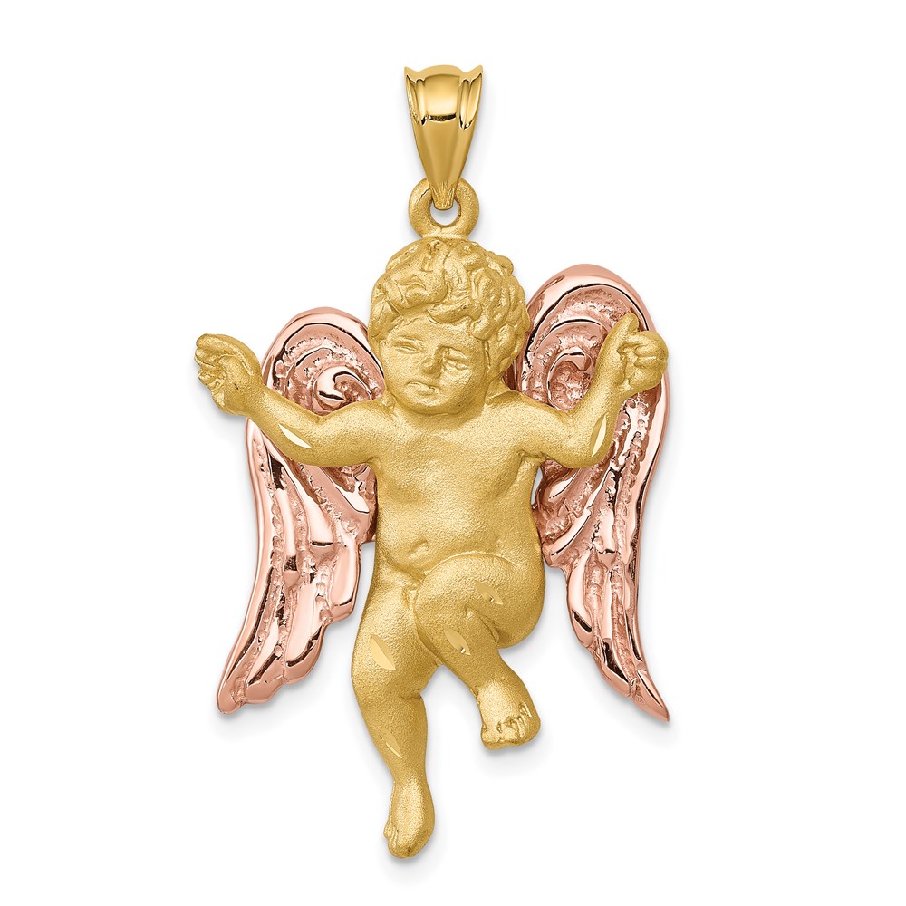 D1.jpg 14k Two-tone Satin and Polished Angel Pendant - Image 1