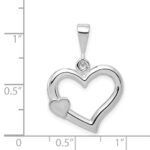 14k White Gold Solid Satin and Polished Fancy 3-D Heart Pendant - Image 3