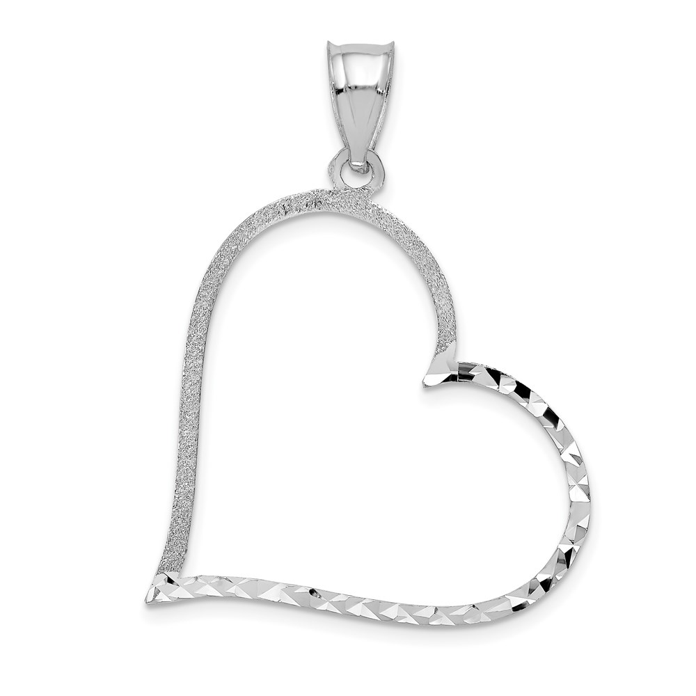 D1057.jpg 14k White Gold Solid Diamond-cut Reversible Heart Pendant - Image 1
