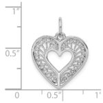14k White Gold Solid Diamond-cut Fancy Filigree Heart Charm - Image 3