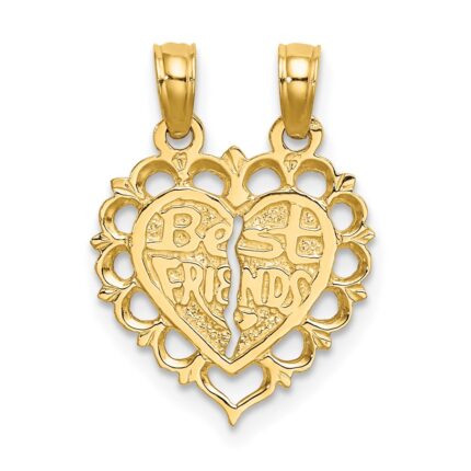 14k Polished BEST FRIEND/FRIENDS FOREVER 2-Piece Break-Apart Heart Charm