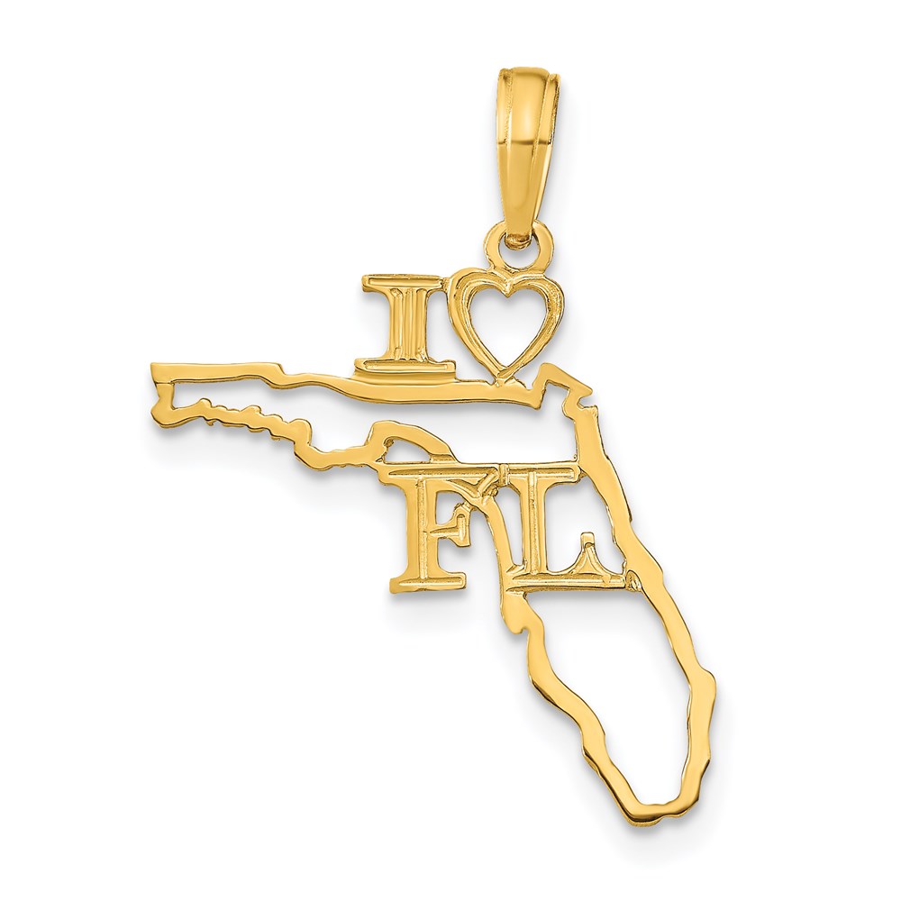 D1156.jpg 14k Solid I HEART FL Florida State Pendant - Image 1