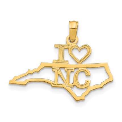 14k Solid I HEART NC North Carolina State Pendant