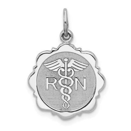 14k White Gold RN Registered Nurse Textured Back Disc Charm