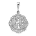 14k White Gold FIRE RESCUE Badge Pendant