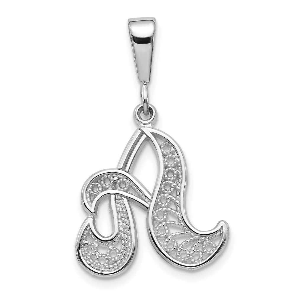 D1281A.jpg 14KW White Gold Solid Polished Script Filigree Letter A Initial Pendant - Image 1