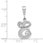 14KW White Gold Solid Polished Script Filigree Letter E Initial Pendant - Image 3