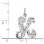 14KW White Gold Solid Polished Script Filigree Letter K Initial Pendant - Image 3