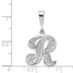14KW White Gold Solid Polished Script Filigree Letter R Initial Pendant - Image 3