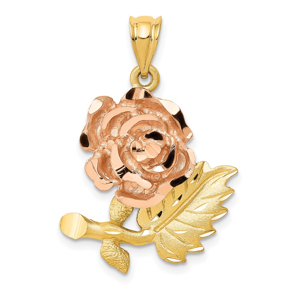 D1292.jpg 14k Two-Tone Solid Satin Diamond-cut Flower Pendant - Image 1