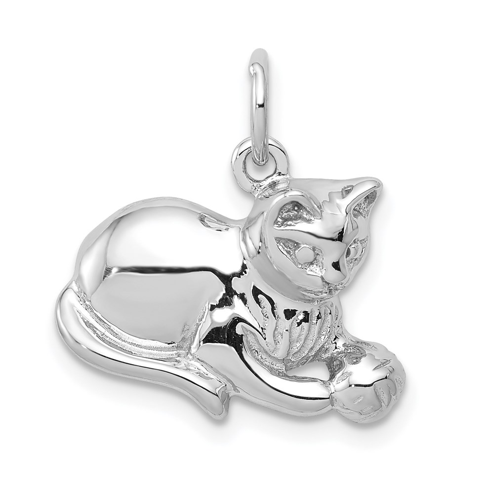 D1319.jpg 14k White Gold Solid Polished Open-Backed Cat with Ball Charm - Image 1
