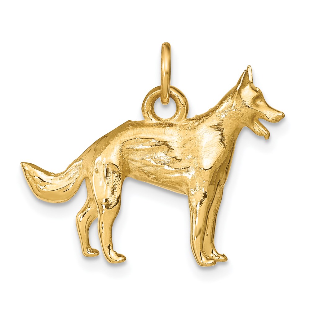 D1326.jpg 14k Solid Polished 3-D German Shepherd Dog Charm - Image 1