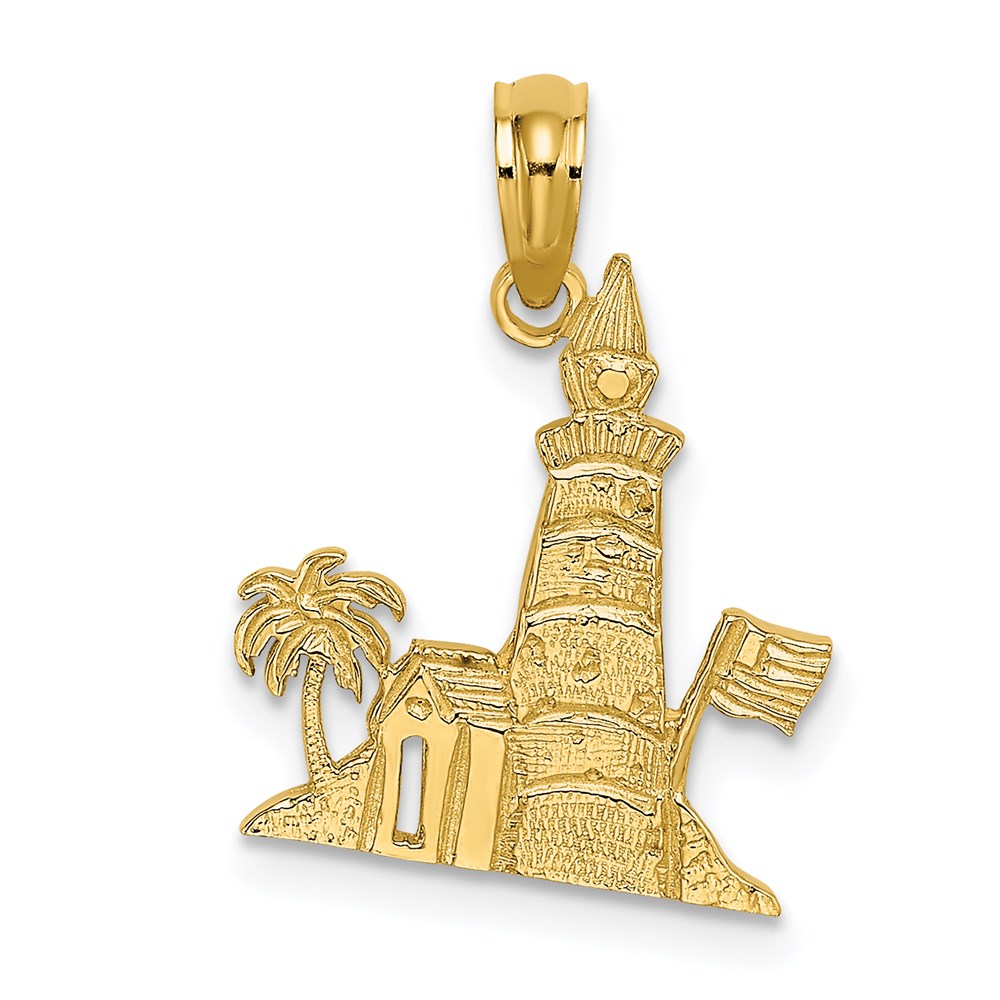 D1352.jpg 14k Southern Lighthouse with Palm Tree and Flag Charm - Image 1