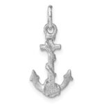14K White Gold Solid Satin Diamond-Cut 3-D Anchor with Rope Charm - Image 3