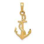 14K Solid Polished 3-D Anchor with Rope Pendant - Image 2
