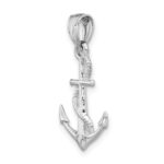 14K White Gold Solid Polished 3-D Anchor with Rope Pendant - Image 4