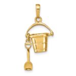 14K Polished 3-D Pail and Moveable Shovel Pendant