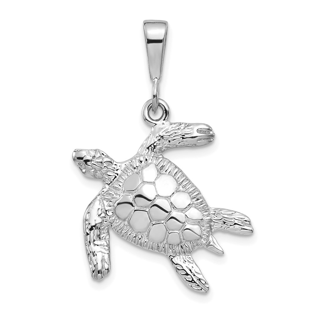 D1404.jpg 14k White Gold Solid Polished Open-Backed Sea Turtle Pendant - Image 1