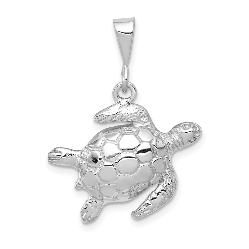 D1406.jpg 14k White Gold Solid Polished Open-Backed Sea Turtle Pendant - Image 1
