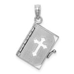 14K White Gold 3-D Bible with Lord's Prayer and Moveable Pages Pendant