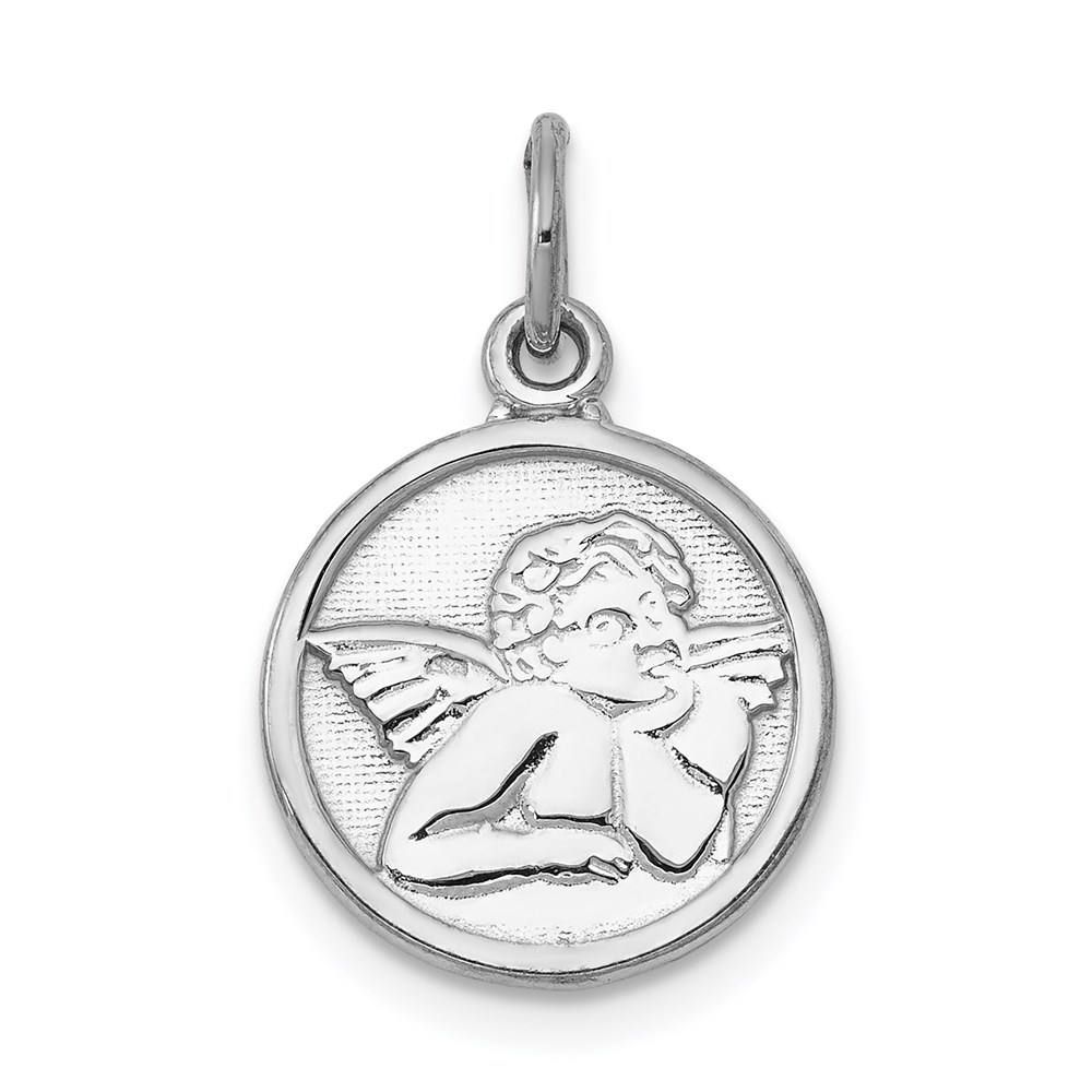 D1508.jpg 14k White Gold Polished Angel Round Charm - Image 1