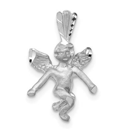 14k  3-D White Gold Satin and Diamond-cut Angel Pendant