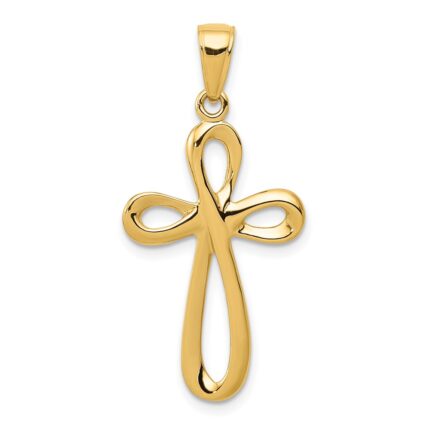 14k Polished Ribbon Cross Pendant