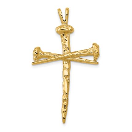 14K Polished and Textured Nail Cross Charm