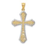 14k and White Rhodium Filigree Cross Pendant