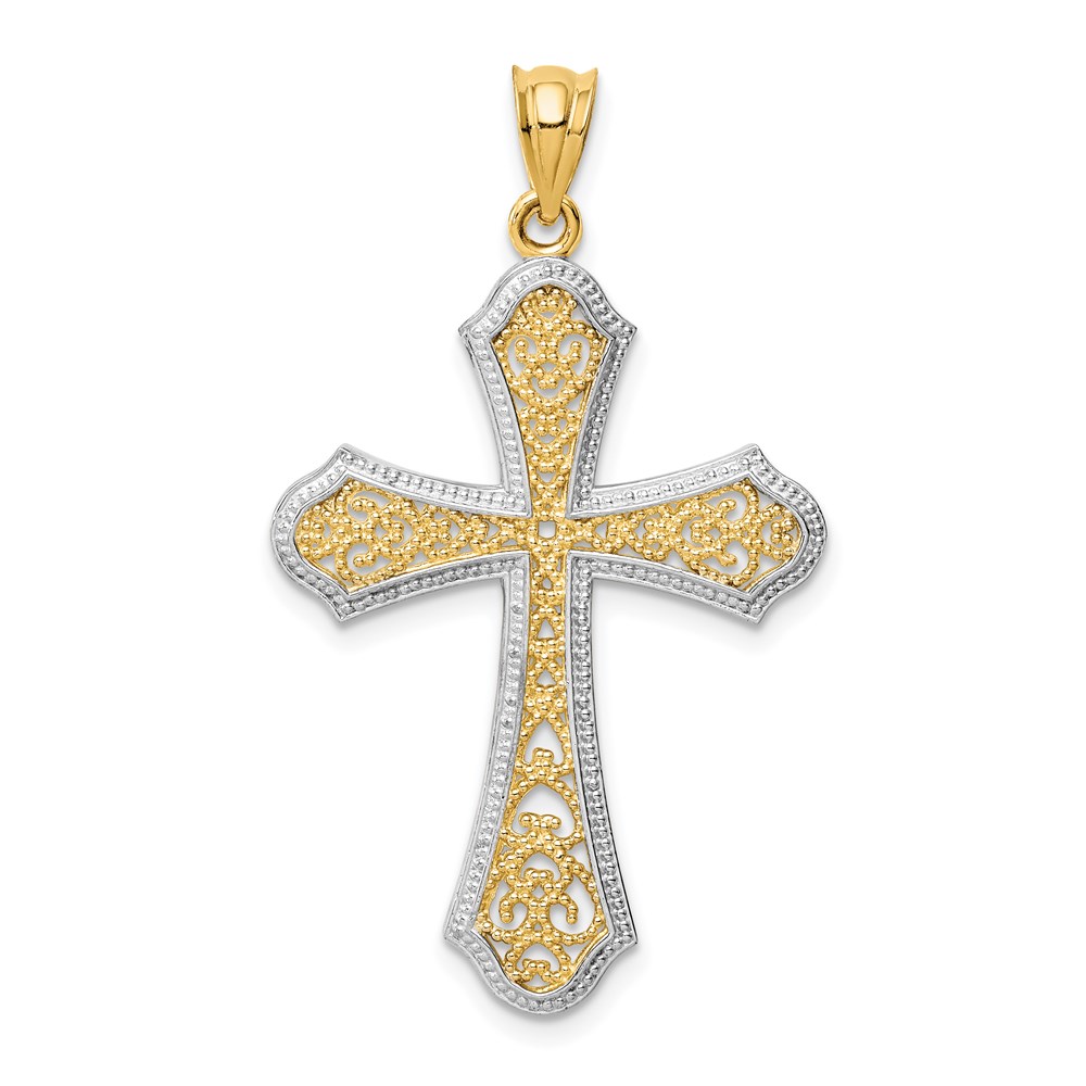 D1645.jpg 14k and White Rhodium Filigree Cross Pendant - Image 1