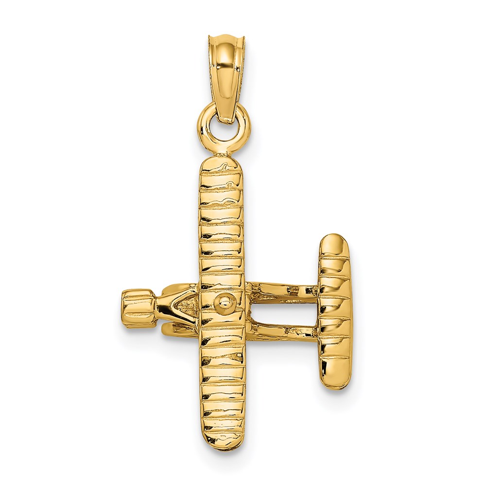 D2949.jpg 14k 3-D Bi-Plane with Ribbed Wings Charm - Image 1
