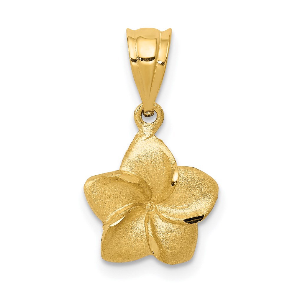 D330.jpg 14k Satin Diamond-cut Plumeria Floral Charm Pendant - Image 1