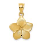 14k Satin Diamond-cut Plumeria Floral Charm Pendant